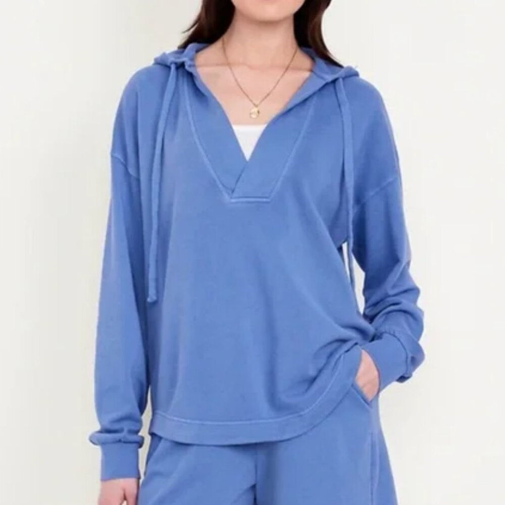 Old Navy SoComfy Terry Tunic Length Oversized Beach Hoodie Blue NWT